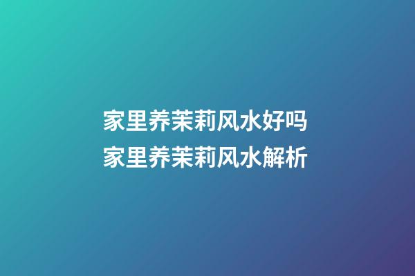 家里养茉莉风水好吗 家里养茉莉风水解析
